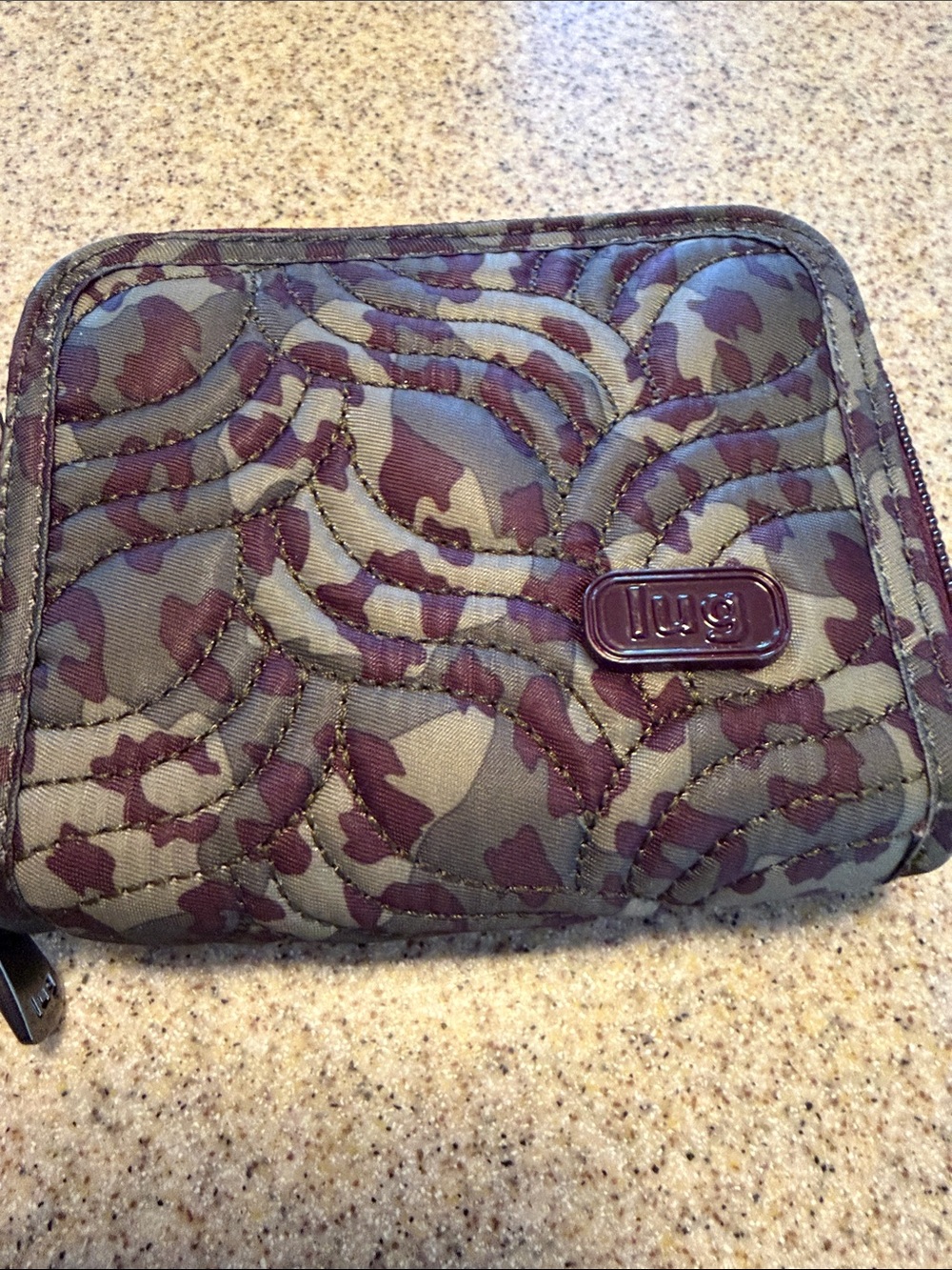 Lug Split Compact Quilted Camo Zip Rose Wallet RFID